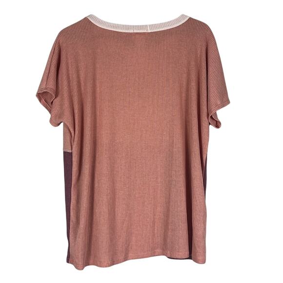 NWT Bibi Ribbed Top Womens M Oversized Pastel Colorblock Short Sleeve Indie Boho - Picture 4 of 5